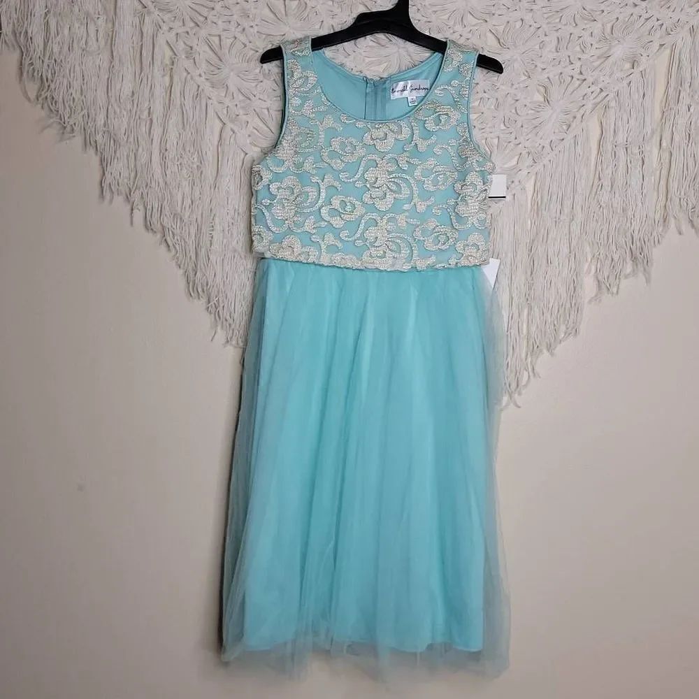 Emerald Gumdrops Floral Embroidered Metallic Tulle Popover Dress 7
